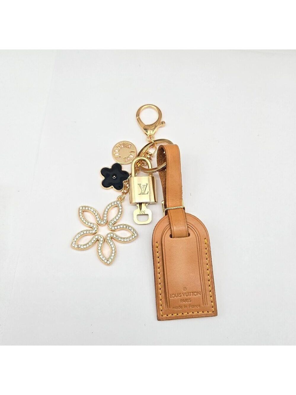 Authentic Louis Vuitton Luggage Nametag and Gold Padlock with Unbranded Keycharm